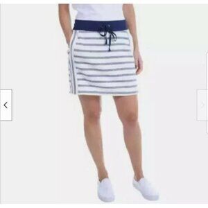 Jones New York Striped Skort Indigo Combo Size Large NWT Nautical Coastal Casual